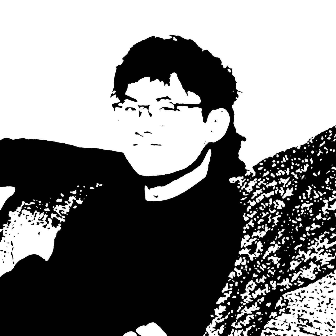 William Wang, in cartoonified black and white